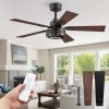 Farmhouse Caged Ceiling Fans with Lights and Remote, 42 Inch Black Bedroom Ceiling Fans for Living Room Kitchen6 Speed Reversible Quiet DC Motor, Dual Finish 5 Blades