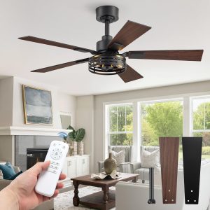 81cTJPYC2XL._AC_SL1500_.jpg Farmhouse Caged Ceiling Fans with Lights and Remote, 42 Inch Black Bedroom Ceiling Fans for Living Room Kitchen6 Speed Reversible Quiet DC Motor, Dual Finish 5 Blades