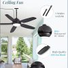 52 Inch Waterproof Outdoor Ceiling Fan with Lights and Remote,IP65 Hanging Gazebo Fan with 3CCT 6-Speed DC Motor,Black Wet Rated Plug in Ceiling Fan with Cord for Patios Porch Pergola