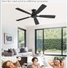 52 Inch Flush Mount Ceiling Fan No Light with Remote,Black Modern Low Profile Ceiling Fan Without Light,6-Speeds,Quiet Reversible DC Motor,Indoor&Outdoor Ceiling Fans for Bedroom,Living Room