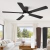 Ceiling Fans with Lights and Remote, 52 inch Low Profile Flush Mount Ceiling Fan,Black Modern Ceiling Fan with LED Light for Bedroom Indoor Outdoor-5 Reversible blades, 3CCT, 6 Speeds, Timer