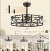 23 Inch Fandelier Caged Ceiling Fans with Lights and Remote, Black Bladeless Ceiling Fan with 6 Speeds and Timing, Farmhouse Samll Fan Lights Ceiling Fixtures for Kitchen, Bedroom-Black
