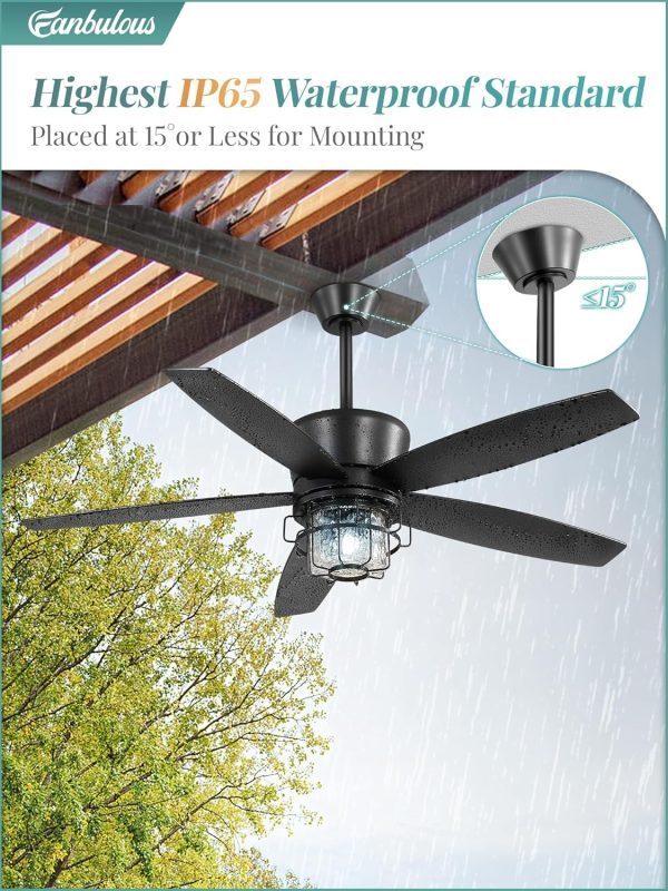 Outdoor Ceiling Fans with Lights and Remote Control,IP65 Wet Rated Waterproof Ceiling Fan with 6-Speed DC Motor, Farmhouse Gazebo Fan for Porch Patios PavilionBlack