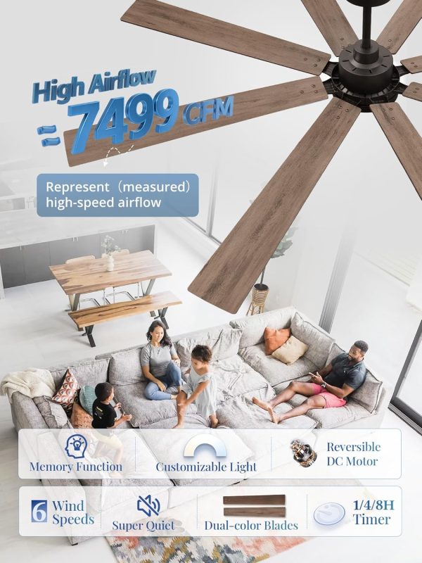 72 Inch Ceiling Fans with Lights and Remote, Dual-Sided Reversible Blades for Versatile Dcor, Quiet DC Motor, 120 Wide-Angle Customized Brightness & 3CCT, Damp Rated for Indoor/Outdoor Use