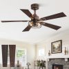 1 Pack Farmhouse 42 Inch Ceiling Fans with Lights, Industrial Caged Ceiling Fans for Bedroom Living Room, Double-Sided 5 Blades Rustic Ceiling Fan-Black Gold
