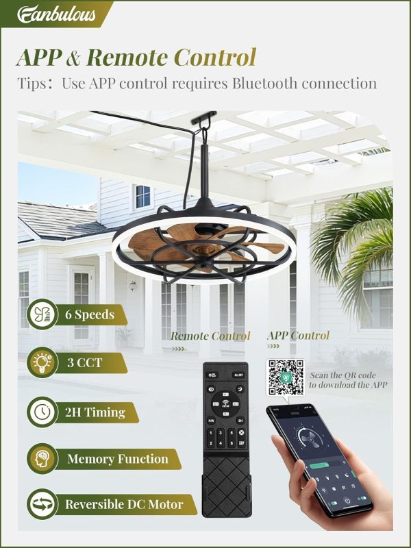 Outdoor Ceiling Fans with Light for Patios, 24" Weatherproof Plug in Ceiling Fan, Gazebo Fan Remote&APP Control, 3CCT Dimmable, Caged Ceiling Fan with Hanging Hook for Porch, Pergola, Canopy