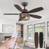 Farmhouse Oil Bronze Ceiling Fans with Lights and Remote, 42 Inch Bedroom Caged Ceiling Fans for Living Room Kitchen6 Speed Reversible Quiet DC Motor, Dual Finish 5 Blades