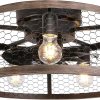 Flush Mount Caged Ceiling Fan with Lights Remote Control, Farmhouse Rustic Low Profile Small Vintage Enclosed Ceiling Fan Lighting Fixture Bedroom Dining Room