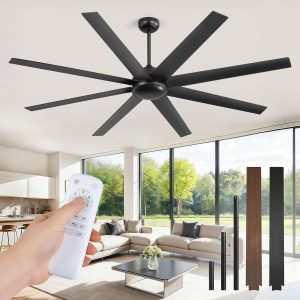72 Inch Ceiling Fans No Light with Remote, Black Indoor/Outdoor Ceiling Fan Without Light with Quiet Reversible DC Motor, 6 Speeds, 8 Blades Large Ceiling Fan for Living Room Bedroom Patio