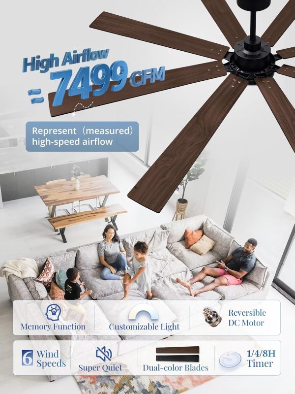 72 Inch Ceiling Fans with Lights and Remote, Dual-Sided Reversible Blades for Versatile Dcor, Quiet DC Motor, 120 Wide-Angle Customized Brightness & 3CCT, Damp Rated for Indoor/Outdoor Use