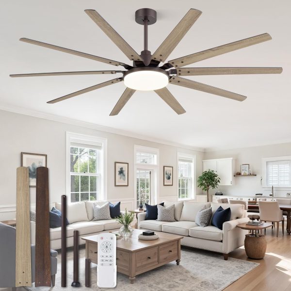 72 inch Large Oil Rubbed Bronze Ceiling Fans with Lights and Remote, Indoor/Outdoor Farmhouse Ceiling Fan with 10 Blades, 32W LED light 3 CCT, 6 Speed Reversible Quiet DC Motor, Dual Finish Blades
