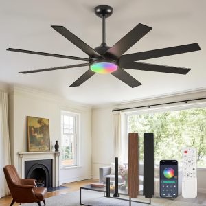 60 Inch RGB Ceiling Fans with Lights and Remote&APP Control, Black Smart Ceiling Fan with Quiet Reversible DC Motor, 6 Speeds, 3CCT, Dimmable, Large Ceiling Fan for Living Room Bedroom