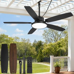 Outdoor Ceiling Fans with Light and Remote,IP65 Wet Rated Waterproof Ceiling Fan with 6-Speed DC Motor, Farmhouse Gazebo Fan for Porch Patios Pavilion(Black)