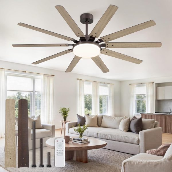 65 inch Large Oil Rubbed Bronze Ceiling Fans with Lights and Remote, Indoor/Outdoor Farmhouse Ceiling Fan with 10 Blades, 32W LED Light 3 CCT, 6 Speed Reversible Quiet DC Motor, Dual Finish Blades