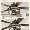 Farmhouse Ceiling Fans with Light, 48 Inch Bedroom Ceiling Fan with Lights, 6-Speed Adjustable, Quiet and Reversible DC Motor, 5 Dual Finish Blades, Rustic Caged Ceiling FanOil Bronze