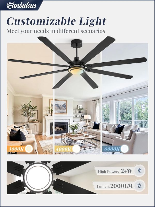 84 Inch Ceiling Fans with Lights and Remote, Black Ceiling Fan with 8 Dual-Color Blades, Indoor/Outdoor Large Ceiling Fans, Reversible DC Motor, 6-Speed, 3CCT for Living Room Kitchen Patio