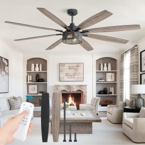 Farmhouse Ceiling Fans with Lights and Remote, 72 Inch Grey Industrial Caged Ceiling Fans for Bedroom Living Room Kitchen, 6 Speed Reversible Quiet DC Motor, Dual Finish 8 Blades