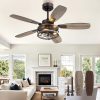 42 Inch Farmhouse Ceiling Fan with Light and Remote, Oil Bronze Industrial Flush Mount Ceiling Fans with 6 Speed Reversible Motor and Dual Finish 5 Blades, Rustic Ceiling Fan for Living Room, Bedroom