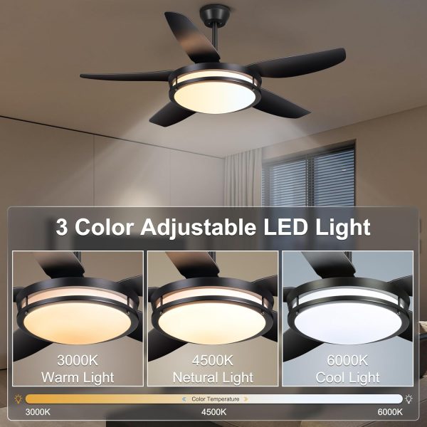 Fandelier Ceiling Fan with Light - Modern Black Ceiling Light Fixture with Fan and Remote, 3 Colors LED Ceiling Fans for Outdoor Patio Kitchen