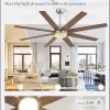 65 Inch Ceiling Fans with Lights and Remote, Brush Nickel Indoor/Outdoor Ceiling Fan with Quiet Reversible DC Motor, 6 Speeds, 3CCT, 8 Blades Large Ceiling Fan for Living Room Bedroom Patio