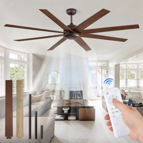 72 Inch large Ceiling Fan without Light, Brown Farmhouse Ceiling Fan with Remote, 6-Speeds, Quiet Reversible DC Motor, Indoor/Outdoor Ceiling Fans no Light for Living Room, Garage, Patio