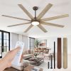 74 Inch Ceiling Fans with Lights and Remote, Walnut Indoor/Outdoor Ceiling Fan with Quiet Reversible DC Motor, 6 Speeds, 3CCT, 8 Blades Large Ceiling Fan for Living Room Bedroom Patio