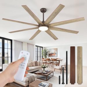 74 Inch Ceiling Fans with Lights and Remote, Walnut Indoor/Outdoor Ceiling Fan with Quiet Reversible DC Motor, 6 Speeds, 3CCT, 8 Blades Large Ceiling Fan for Living Room Bedroom Patio