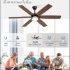 60 Inch Ceiling Fans with Lights, Farmhouse Large Ceiling Fans with Remote, Black&Brown Modern Ceiling Fan with LED Light, Quiet DC Motor for Living Room, Bedroom, Kitchen, Indoor