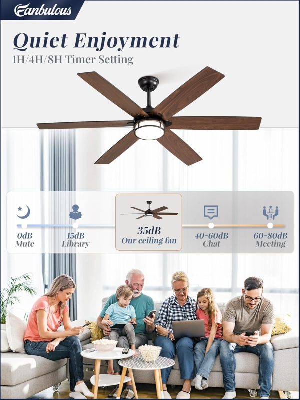 60 Inch Ceiling Fans with Lights, Farmhouse Large Ceiling Fans with Remote, Black&Brown Modern Ceiling Fan with LED Light, Quiet DC Motor for Living Room, Bedroom, Kitchen, Indoor