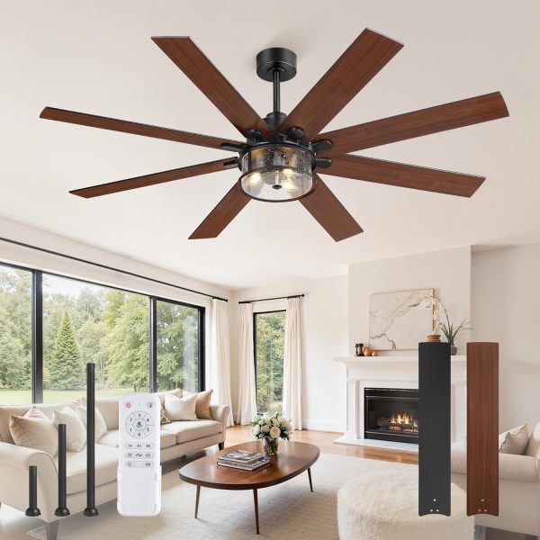 65 Inch Farmhouse Ceiling Fan with Lights and Remote, Black Ceiling Fans with Lights, Modern Ceiling Fan with 6-Speed Reversible DC Motor, 3CCT, Large Ceiling Fans for Living Room, Bedroom, Patio
