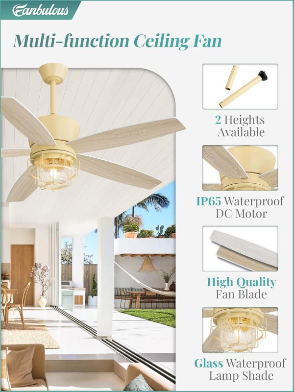 Outdoor Ceiling Fans with Lights and Remote Control,IP65 Wet Rated Waterproof Ceiling Fan with 6-Speed DC Motor, Farmhouse Gazebo Fan for Porch Patios PavilionWhite