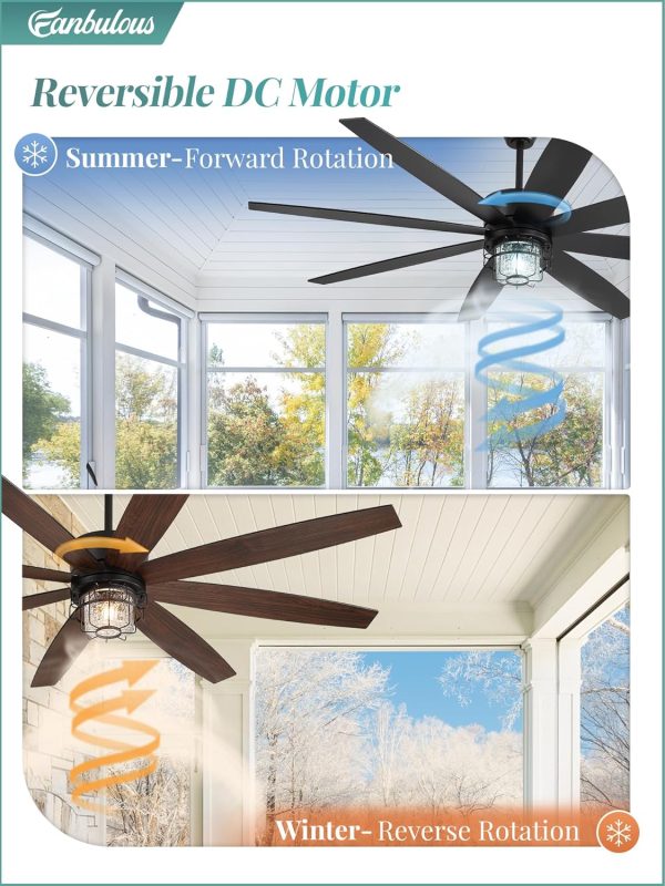 Outdoor Ceiling Fans with Lights and Remote Control,IP65 Wet Rated Waterproof Ceiling Fan with 6-Speed DC Motor, Farmhouse Gazebo Fan for Porch Patios PavilionBlack