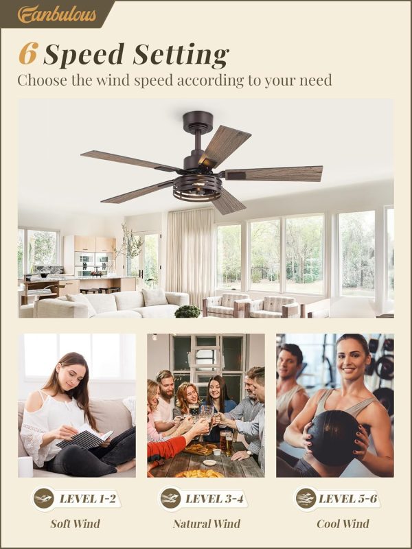 42 Inch Farmhouse Ceiling Fan with Lights 2 Pack, Rustic Bronze Ceiling Fans with Remote, 5 Dual Finish Blades, Quiet 6 Speed Reversible DC Motor, Caged Industrial Fan for Bedroom, Living Room, Patio