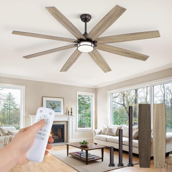 72 Inch Ceiling Fans with Lights, Large Farmhouse Ceiling Fans with Remote, Oil Bronze Ceiling Fan Fixtures with Bright LED Light for Living Room, Bedroom, Kitchen