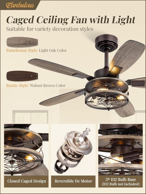 42 Inch Farmhouse Ceiling Fan with Light and Remote, Oil Bronze Industrial Flush Mount Ceiling Fans with 6 Speed Reversible Motor and Dual Finish 5 Blades, Rustic Ceiling Fan for Living Room, Bedroom