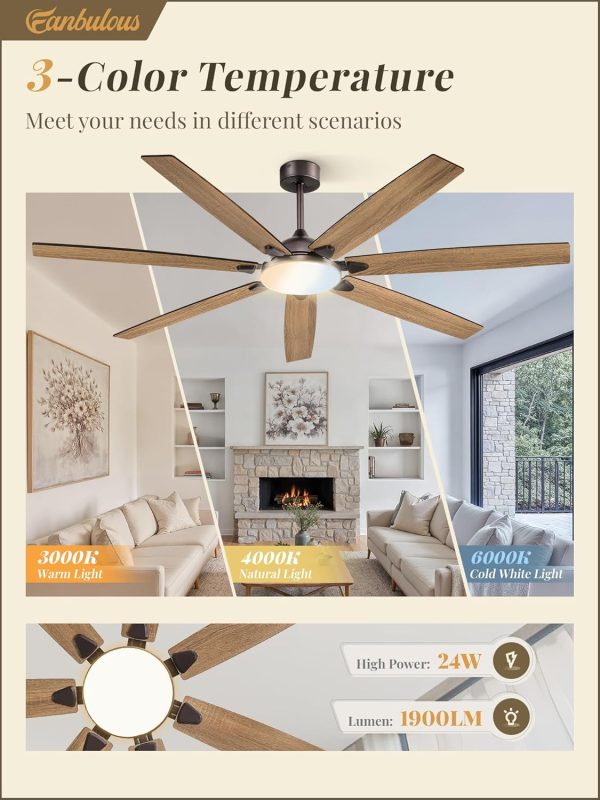 72 Inch Large Ceiling Fans with Lights,Oil Bronze Modern Ceiling Fan with Quiet DC Motor, 3CCT, Indoor/Outdoor Ceiling Fan with Dual Finish Reversible 7 Blades, Timer for Living Room, Patio