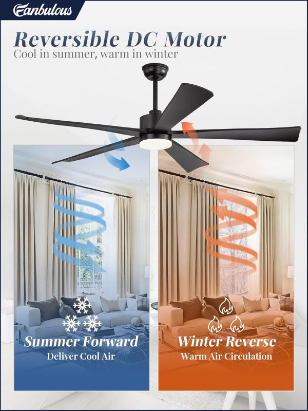 60 Inch Ceiling Fans with Lights and Remote, Black Modern Plug in Ceiling Fan with 6 Speeds,Bright LED Light,Reversible Quiet DC Motor for Bedroom,Living Room