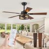 Farmhouse Ceiling Fans with Light, 48 Inch Bedroom Ceiling Fan with Lights, 6-Speed Adjustable, Quiet and Reversible DC Motor, Dual Finish 5 Blades, Rustic Caged Ceiling Fan for Living Room