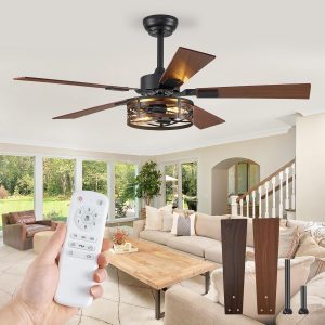 81mwGtyIK4L._AC_SL1500_.jpg Farmhouse Ceiling Fans with Light, 48 Inch Bedroom Ceiling Fan with Lights, 6-Speed Adjustable, Quiet and Reversible DC Motor, Dual Finish 5 Blades, Rustic Caged Ceiling Fan for Living Room