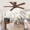 42 Inch Low Profile Ceiling Fan no Lights, Brown Farmhouse Ceiling Fan with Remote, 6-Speeds, Quiet Reversible DC Motor, Indoor/Outdoor Ceiling Fans with Remote for Bedroom, Patio, Living Room