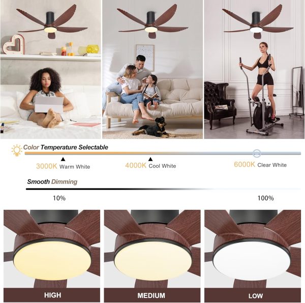 58 Inch Ceiling Fan with Lights Flush Mount Ceiling Fans Remote & APP Control Dimmable Indoor Outdoor Quiet DC Flush Mount Ceiling Fan for Patios, Living Room, Bedroom, Dining Room