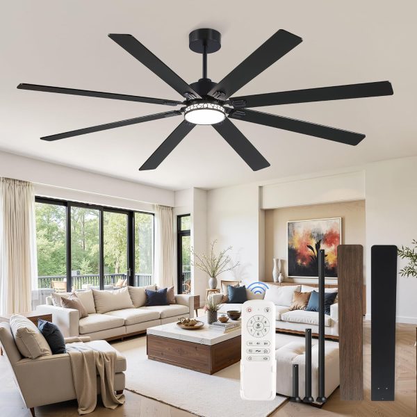 Modern Farmhouse 84 Inch Large Ceiling Fan, 6-Speed Reversible DC Industrial Ceiling Fans with Lights for Shop/Living Room/Covered Outdoor-Black