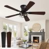 1 Pack Flush Mount 42 Inch Farmhouse Ceiling Fan with Light, Caged Ceiling Fans for Bedroom Living Room, Double-Sided 5 Blades Rustic Ceiling Fan-Black
