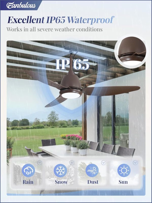 42 In Outdoor Ceiling Fan with Light, Plug-in Ceiling Fans with Waterproof IP65, Smart APP Remote Control, 6-Speed DC Motor, Dimmable 3CCT, Hanging Fans with Cord for Gazebo Patio Porch (Bronze)