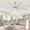 100 Inch Large Ceiling Fans Industrial Ceiling Fan Outdoor with Lights, Remote, 8 Aluminum Blades, DC Motor, 6-Speed, Black, for Living Room, Garage, Shop, Porch(Nickel)