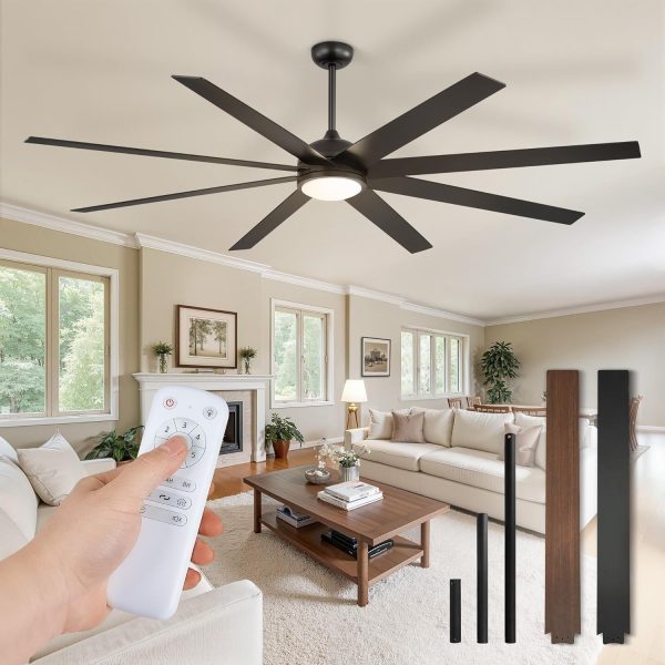 Ceiling Fans with Lights, 80 inch Large Ceiling Fan with Light and Remote, Outdoor Black Ceiling Fan for Living Room Patio, 6 Speeds, Reversible Quiet DC Motor, 3 CCT, Bi-color 8 Blades
