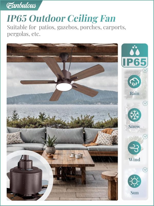 Outdoor Ceiling Fans with Light for Patios, IP65 Waterproof Gazebo Fan, Plug in Ceiling Fan with Remote, 3CCT 6-Speed Oil-Bronze Ceiling Fan with Hanging Hook for Porch, Pergola,Canopy