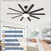 65 inch Large Ceiling Fans with Lights and Remote, Outdoor Black Ceiling Fan with 10 Blades, 32W LED Light 3 CCT, 6 Speed Reversible Quiet DC Motor, Modern Ceiling Fan for Living Room Patio