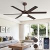 56 Inch Ceiling Fans with Lights and Remote, Reversible 6 Blades, Dimmable, 3000K-6000K Adjustable, Outdoor Ceiling Fans for Patios, Large Ceiling Fan for Indoor or Covered Outdoor-Brown