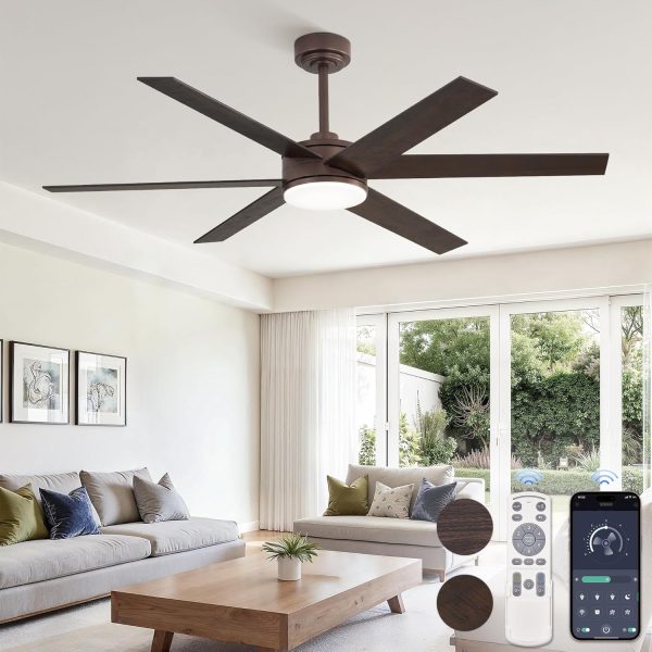 56 Inch Ceiling Fans with Lights and Remote, Reversible 6 Blades, Dimmable, 3000K-6000K Adjustable, Outdoor Ceiling Fans for Patios, Large Ceiling Fan for Indoor or Covered Outdoor-Brown
